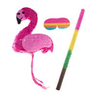 Verjaardag Pinata flamingo vogel - 48 x 40 cm - papier - set met stok en masker