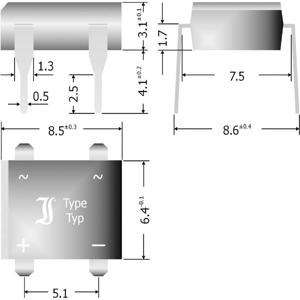 Diotec B380D Bruggelijkrichter DIL-4 800 V 1 A Eenfasig