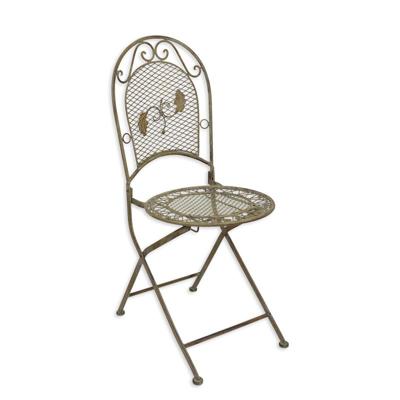 A WEATHERED-LOOK IRON FOLDING CHAIR