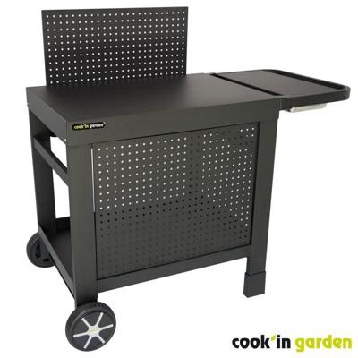 COOK'IN GARDEN REVA 110 PREMIUM trolley - 100% metaal - Werkblad (L.108 x B.55 cm) - 1 lage plank, 1 rok, 1 spatwand