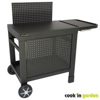 COOK'IN GARDEN REVA 110 PREMIUM trolley - 100% metaal - Werkblad (L.108 x B.55 cm) - 1 lage plank, 1 rok, 1 spatwand