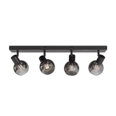 Glazura - LED Plafondlamp 4 spots - Glazen bollen - Smokey glas - Zwart - E14 fittingen