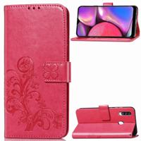 Voor Galaxy A20S vier-blad clasp reliëf gesp mobiele telefoon bescherming lederen draagtas met Lanyard & kaartsleuf & portemonnee & beugel functie (m