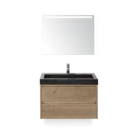 Dante Badmeubelset 80 cm - Natuur Eiken - Wastafel Hardsteen Wit Lucca - met Sence Spiegel