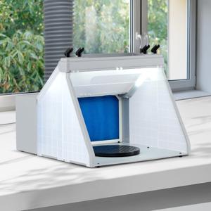 Draagbare Spuitcabine met 3 LED-Lampen en 19 cm Draaiplateau Verfstation met Ventilatorfilter voor Verfpistolen