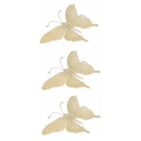 3x Kerstboom decoratie vlinder creme   -
