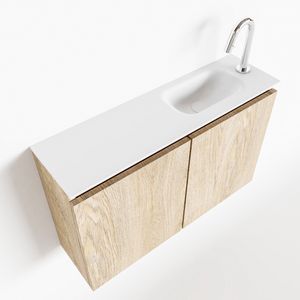 MONDIAZ TURE 80cm toiletmeubel washed oak. EDEN wastafel talc rechts 1 kraangat