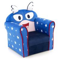 Kinderfauteuil Gestoffeerde Bank met Armleuningen Massief Houten Frame Zacht Velours Oppervlak Bekleding van Badstof met Hoge Dichtheid