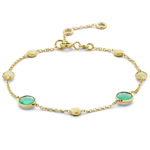 Armband Rondjes geelgoud-agaat-kwartsiet groen 16-19 cm