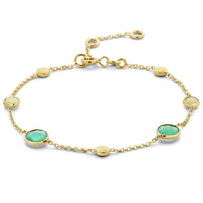 Armband Rondjes geelgoud-agaat-kwartsiet groen 16-19 cm