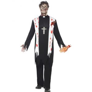 Zombie priester kostuum - voor heren - Halloween/horror verkleedkleding - 4-delig