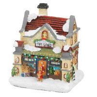 Kerstdorp kersthuisjes speelgoedwinkel met verlichting 9 x 11 x 12,5 cm - Kerstdorpen - thumbnail