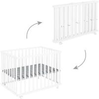 Opvouwbare babybox - ROBA - LITTLE STARS - 75 x 100 cm - In hoogte verstelbaar - 4 geremde wielen - Wit gelakt hout - Sterrenpatroon