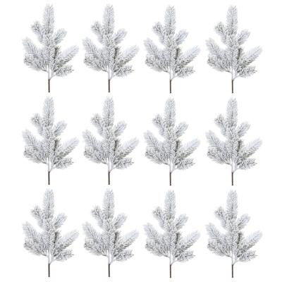 Kunst dennentak - 12x - groen - 36 cm - met sneeuw - kersttakken - kerststukje takken