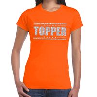 Oranje Topper shirt in zilveren glitter letters dames 2XL  -