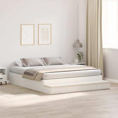 Opbergbedframe met lade Wit 236.5 x 200 x 31.5 cm Bewerkt hout