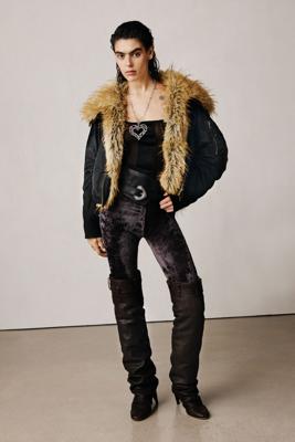 Oversized jas met bont studio - BLACK - L