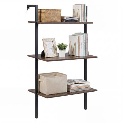 Wandrek met 3 Planken Hangend rek met Metalen Frame aan de Muur Bevestigde Boekenkast 53,5 x 29,5 x 96 cm-Bruin