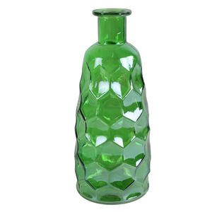 Countryfield Art Deco bloemenvaas - groen transparant - glas - fles vorm - D12 x H30 cm
