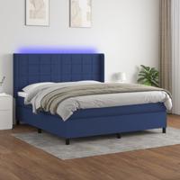 Boxspring met matras en LED stof blauw 160x200 cm