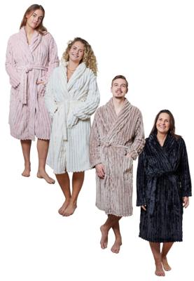 Ribcord badjas fleece - sjaalkraag - div. kleuren-xl/xxl-zwart