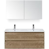 Dante Badmeubelset 120 cm - Natuur Eiken - Keramische Wastafel Wit Enjoy met Spiegelkast