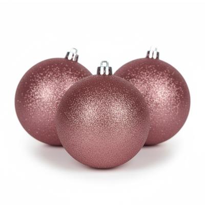 4x Kerstballen - kunststof - glitter - roze - 10 cm