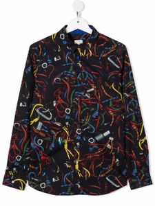 Paul Smith Junior chemise en coton à imprimé graphique - Bleu