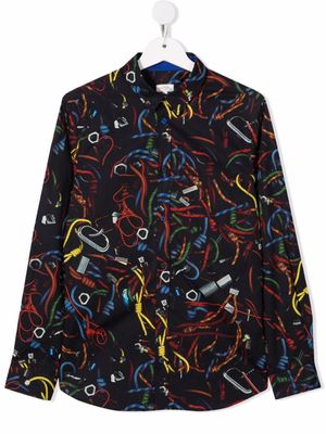 Paul Smith Junior chemise en coton à imprimé graphique - Bleu