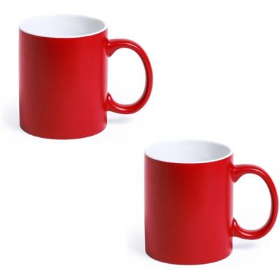 Koffiemok en Drinkbeker Allegra - 6x - rood/wit - 350 ml - Keramiek - Mokken