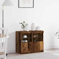 LED Sideboard Bruin 81 x 37 x 66,5 cm Bewerkt hout