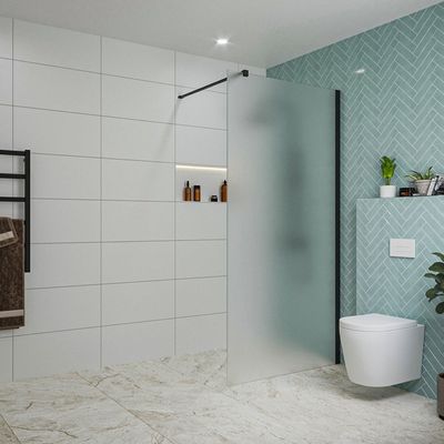Fortifura Galeria inloopdouche - 100x200cm - mat glas - wandarm - mat zwart SW797927/SW797905