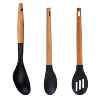 kook/keuken gerei - set van 3x stuks - zwart - hout/kunststof - keuken/kook accessoires - Soeplepels