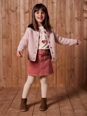 Fluwelen rok met knopen met sierstrik oudroze
