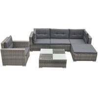 vidaXL 6-delige Loungeset met kussens poly rattan grijs - thumbnail