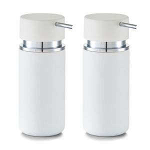 Set van 2x Zeeppompje/dispenser keramiek wit - rubber coating - 6 x 16 cm