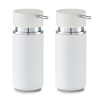 Set van 2x Zeeppompje/dispenser keramiek wit - rubber coating - 6 x 16 cm