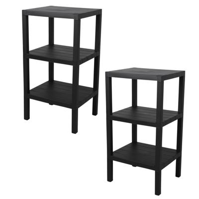 Opbergrek 3- 2x -laags - zwart - kunststof - 39 x 33 x 72 cm - schuur/zolder rekje