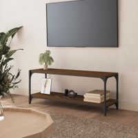 Tv-meubel 100x33x41 cm bewerkt hout en staal bruineikenkleurig - thumbnail