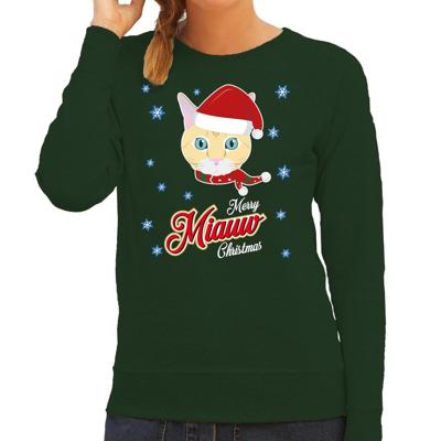 Foute Kersttrui - sweater - Merry Miauw Christmas - kat / poes - groen - voor dames - kerstkleding