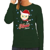 Foute Kersttrui - sweater - Merry Miauw Christmas - kat / poes - groen - voor dames - kerstkleding
