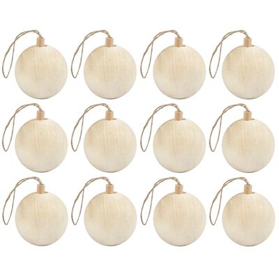 12x Kerstboom decoratie ballen van licht hout 6,4 cm