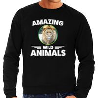 Sweater leeuwen amazing wild animals / dieren trui zwart voor heren - thumbnail