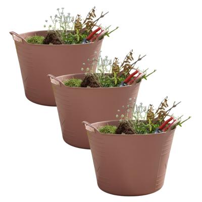 Flexibele kuip / emmer - 3x - oudroze - 15 liter - kunststof - 35 x 28 cm - met handvatten