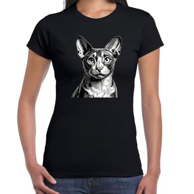 Cadeau/verkleed T-shirt dames - zwart - Cornish Rex kat/poes - kattenliefhebber