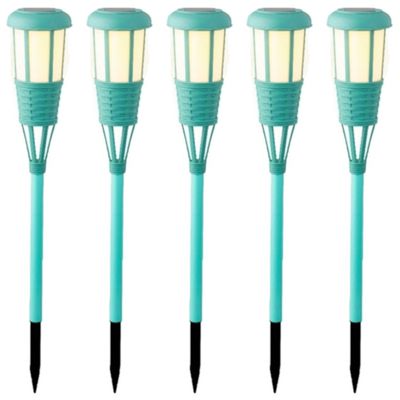 5x stuks solar tuinfakkel/tuinlamp zeegroen op zonne-energie 61 cm