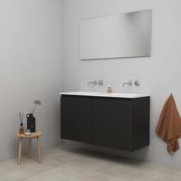On-Line Badkamermeubelset - 120 cm - Bouwpakket - Greeploos 2 Deuren - Acryl Wastafel - zonder Kraangat - Spiegel - Mat Zwart