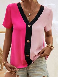 Color Block Loose Others Casual Blouse