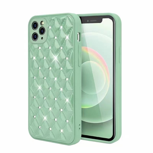 iPhone 12 Pro hoesje - Backcover - Luxe - Diamantpatroon - TPU - Lichtgroen