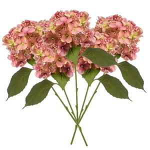 Kunstbloem Hortensia tak - 5x - 50 cm - oud roze - kunst zijdebloem - Hydrangea - decoratie bloem